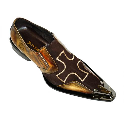 Fiesso Cognac/Brown Suede Cross Design Leather Shoes FI6230
